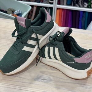 adidas Dark Green and Pink Casual Runner Sneakers